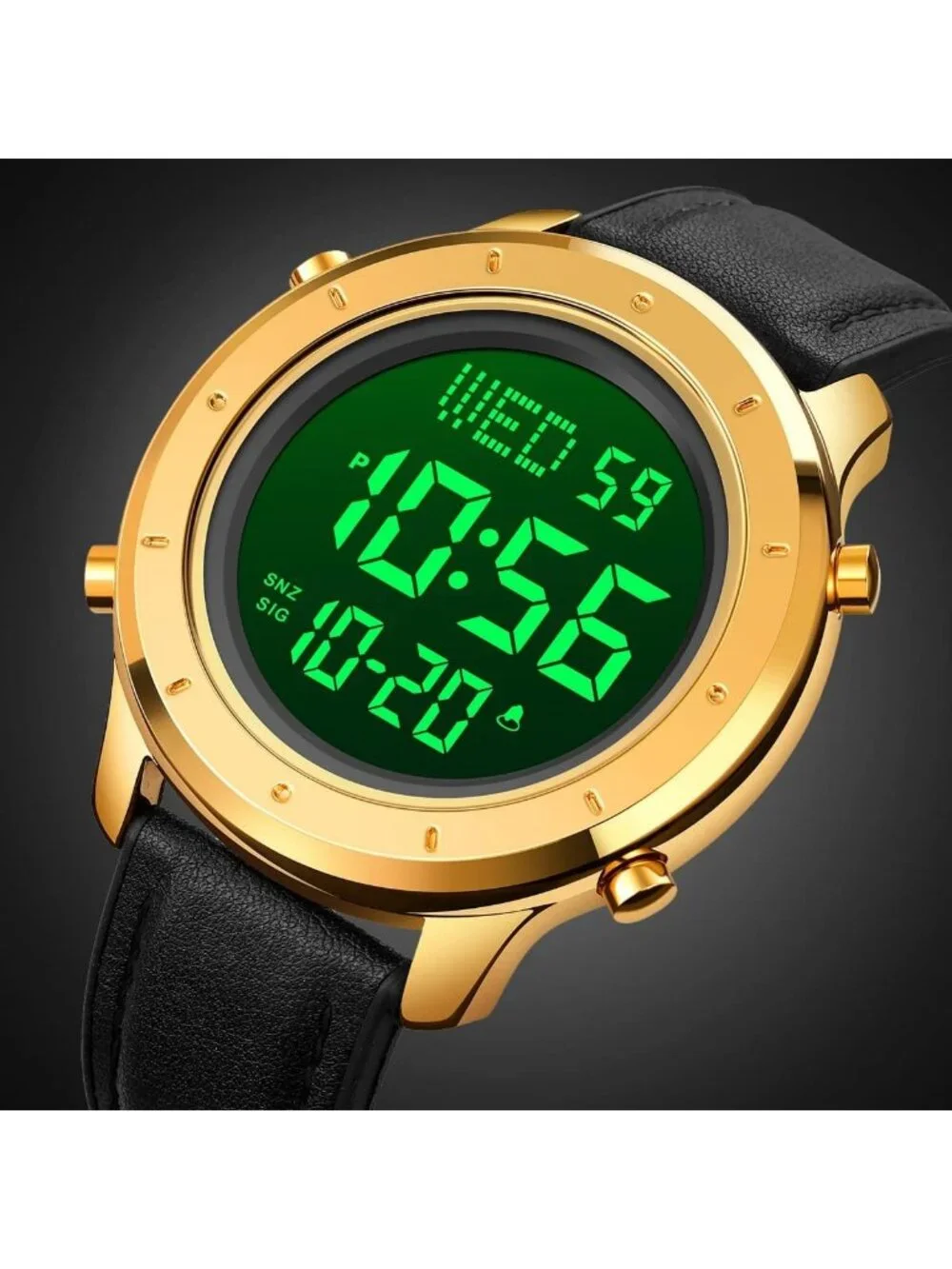Mens Black Gold Analog Quartz Stainless Steel Waterproof LED Digital Wrist Watch